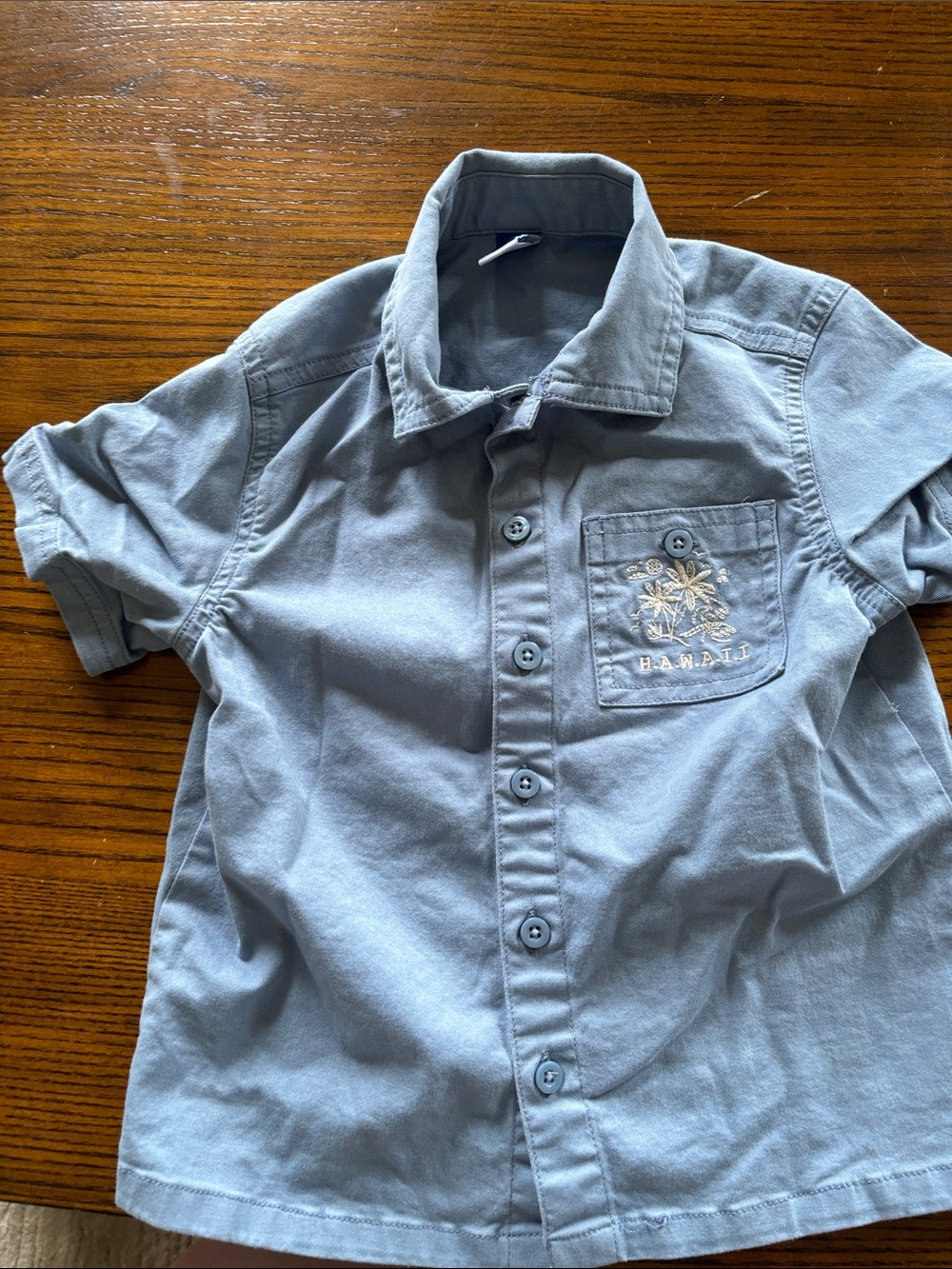 Old Navy Light Blue Short-Sleeve Button-Up Shirt with Embroidered Pocket - Kids